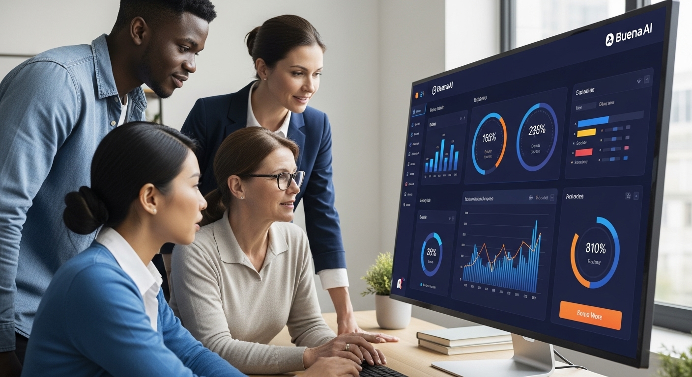 sales team reviewing analytics dashboard